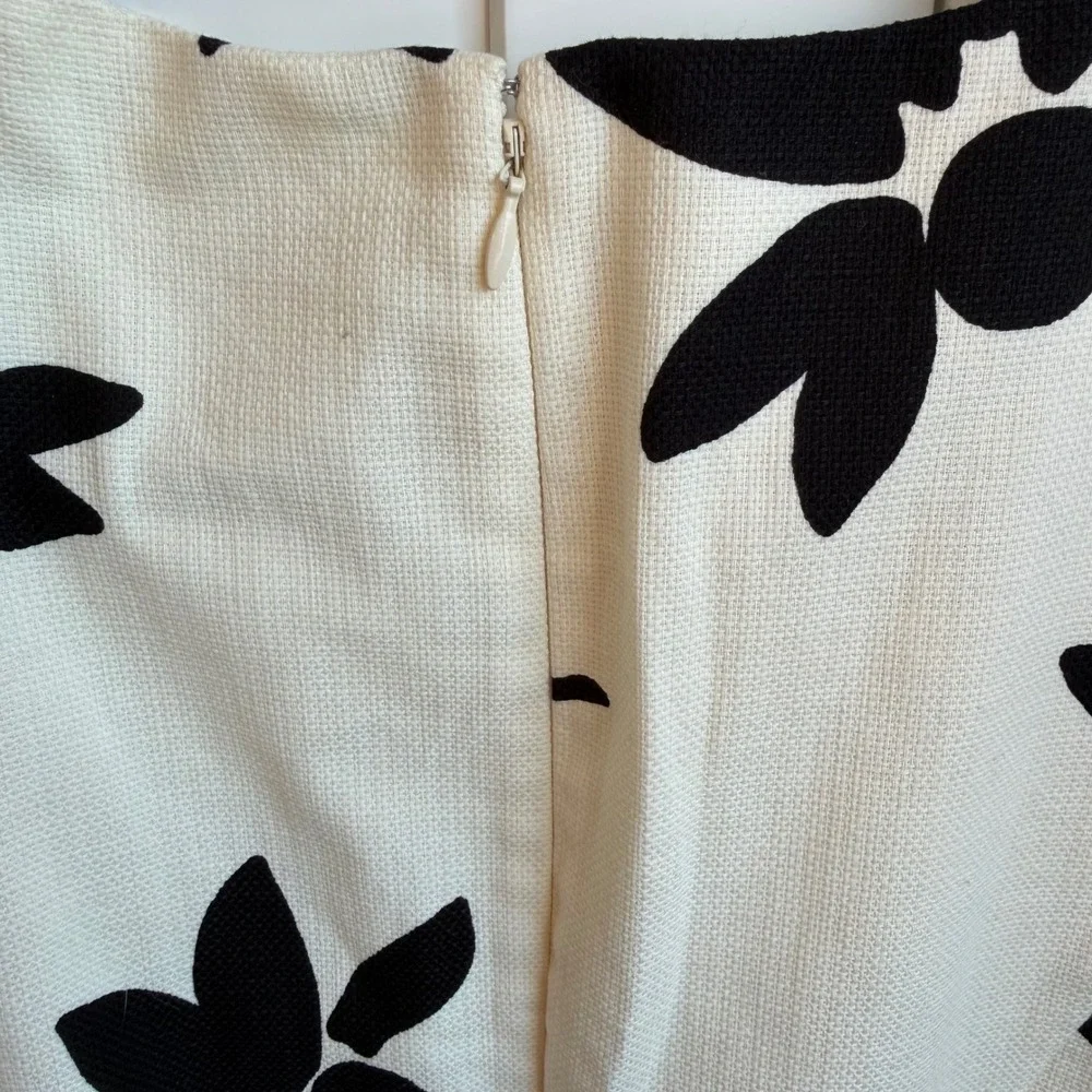 J.Crew Sheath Dress Women 14 Ivory Black Floral Cotton Pique Vacation Resortwear